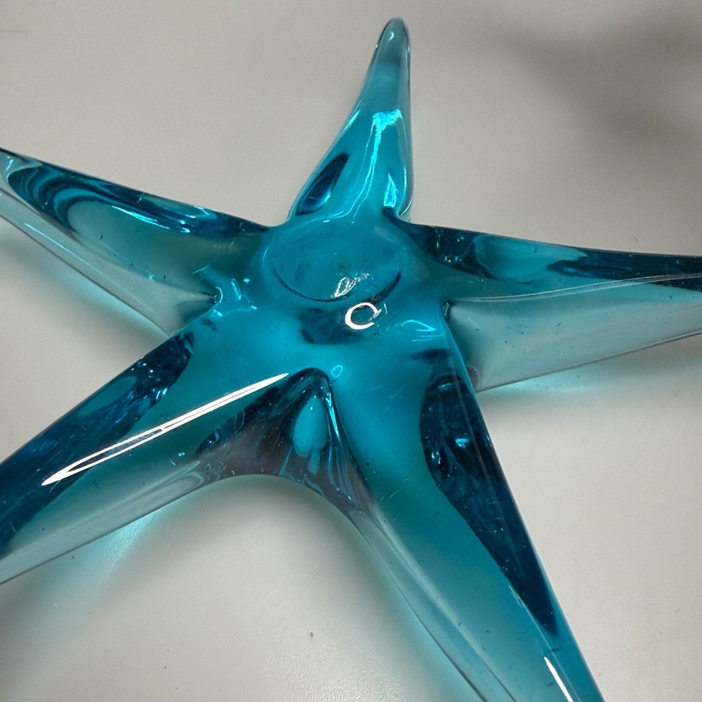Vibrant hand blown Blue Glass Starfish paperweight
